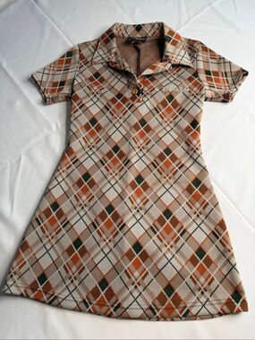 SERIOUS Argyle Knit Polo Mini Dress Rockabilly Plaid Y2K Stretch Size Small